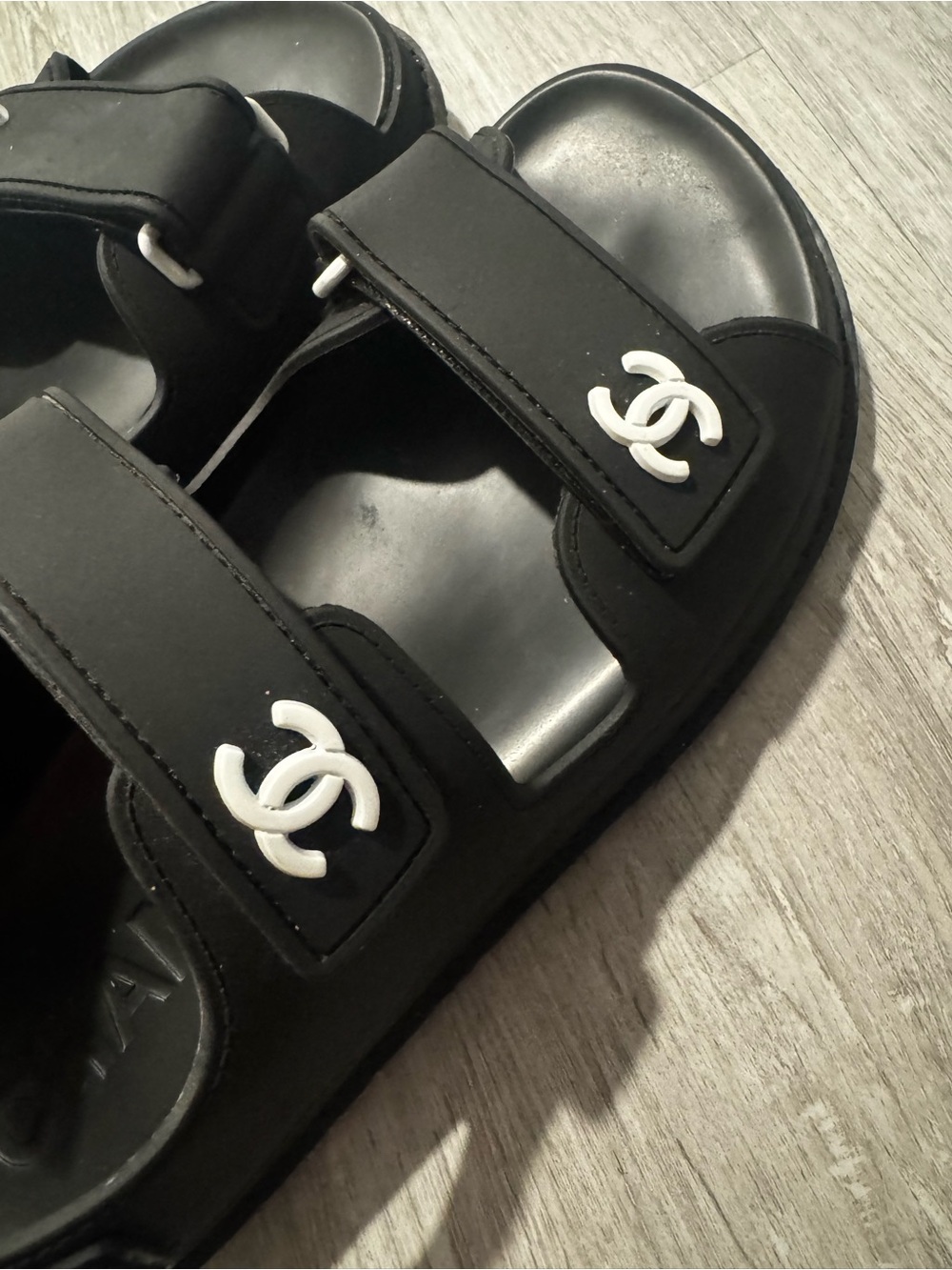 CHANEL RUBBER DAD SANDALS BLACK WHITE 37 - Picture 5 of 7